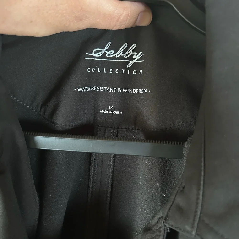 Sebby‎ Collection Black Water Resistant Windproof Belted Trench Coat Womens 1X